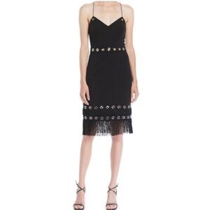 Aidan Mattox Women’s Sleeveless Fringe Metal Grommet Black Cocktail Dress 12